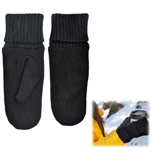 CAREDGO Fäustlinge Handschuhe Wollhandschuhe Schwarz 25cm *9cm Thermo Warm Winterhandschuhe Fahrradhandschuhe Skihandschuhe für Damen Winter