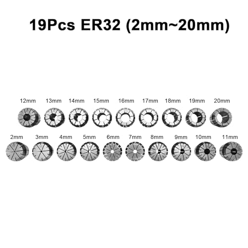 YOFULY ER32 Spannzangen Set Bohrfutter, ER32 Spannzange 2 – 20 mm, ER32 Federzange für CNC-Gravurmaschine und Fräsdrehmaschine, Werkzeughalter, 19Teile…