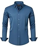 J.VER Herren Hemd Unifarben Stretch Langarm Männer Hemden Regular Fit Herrenhemden Freizeithemden Bügelleichtes Businesshemd Anzug Hemd,Graublau,XL