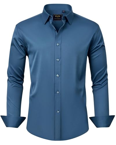 Image of J.VER Mens Blue Shirts Dress Long Sleeve Non Iron Stretch Formal Button Down Shirt for Men Fashion Business Casual Wedding Work M