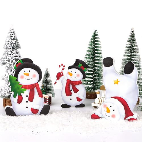 BETESSIN 3 Stück Weihnachtsdeko Holz - Schneemann Tischdeko...