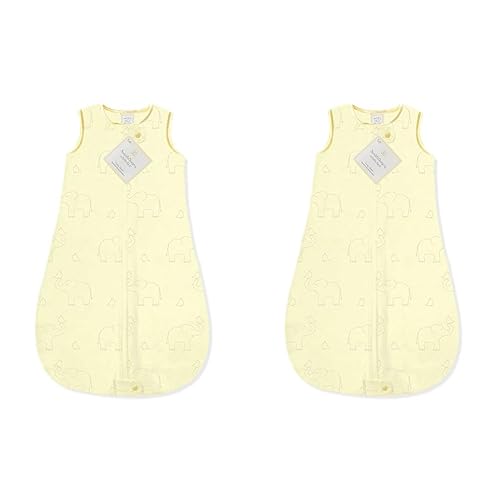 SwaddleDesigns Saco de dormir de franela de algodón, diseño de elefantes sobre amarillo, 6-12 meses, fabricado en los Estados Unidos, manta portátil
