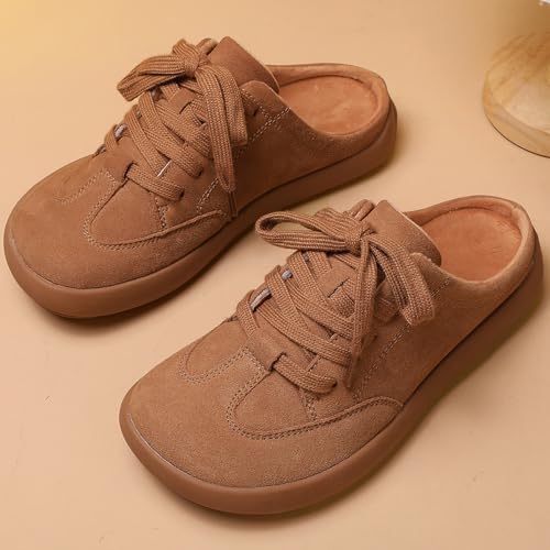 UBFEN Womens Slippers Outdoor Arch Support Mules Slipper Comfortable Lace up Indoor Warm Slip on House Shoes4