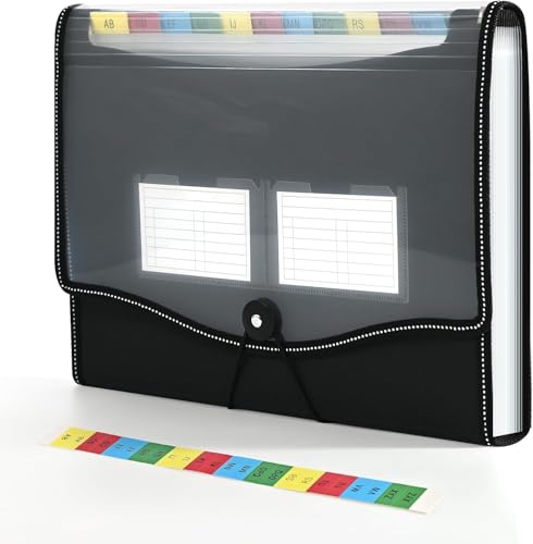 File Organiser, 13 Pockets Expanding File Folder, Document Organiser with 12 Tabs, Folders for Paperwork A4 for Home, Office, and School, Black