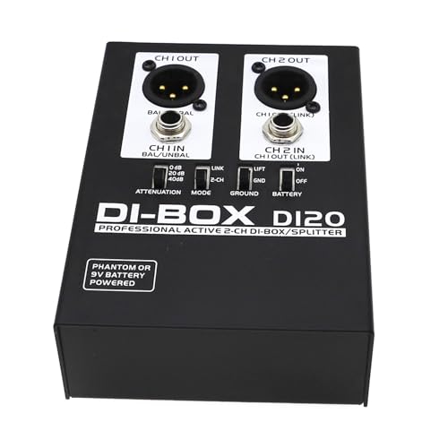 Small 2 Channel Direct Box Active for Instrument to Mixer Connection Noise Eliminators Interfaces...