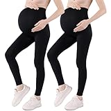 Guzeyina Women's Maternity Leggings Over The Belly Pregnancy Yoga Pants Active Womens Wear Workout Leggings for Tummy Control (US, Alpha, Medium, Regular, Regular, Black x 2)