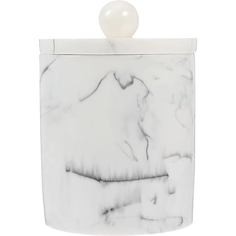 hzzsbu Marble Cotton Swab Holder, Qtip Holder Dispenser with Lid, Cotton Ball Organizer, Small Storage Container for Cotton Swabs, Balls, Floss Picks, Bath Salts