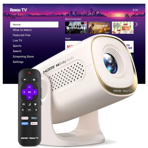 Image of Miroir Roku TV Smart Projector with WiFi and Bluetooth, 150 ANSI, Dolby Audio, 270° Rotatable Stand, Auto Keystone & Zoom — Portable Mini Outdoor Movie Projector with Roku Streaming Built-in