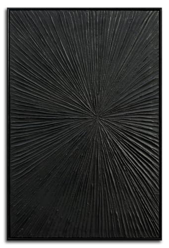 Framed Black Relief Wall Art, Modern Abstract Oil Paintings on