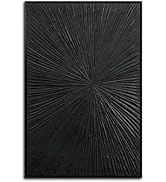 Framed Black Relief Wall Art, Modern Abstract Oil Paintings on Canvas, Quartz Sand Texture Wall A...