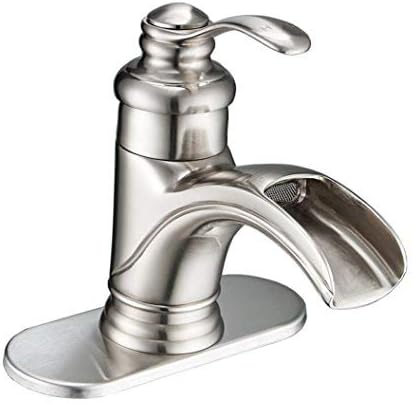 Grifo de baño de níquel cepillado, lavabo de cascada, lavabo de un solo agujero, 1 manija montada en la cubierta con acabado de cepillo mezclador