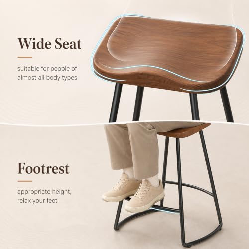 Image of Awonde Backless Metal Bar Stools Set of 4, Large Wood Seat Counter Stools