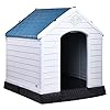 Plastic Dog House, Insulated Doghouse Puppy Shelter, Water Resistant Easy Assembly Sturdy Dog Kennel with Elevated Floor and Air Vents, Ventilate for Small to Large Sized Dogs (29-Inch, Blue)