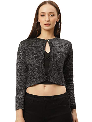 Image of Style Quotient Women Black & Red Shimmered Crop Button Shrug
