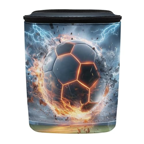 Image of Talayituse Soccer Ball Lightning Print Car Trash Can with Lid, Leak Proof Auto Trash Bag Hanging Vehicle Garbage Can Multipurpose Storage Container for Back Seat Road Trip