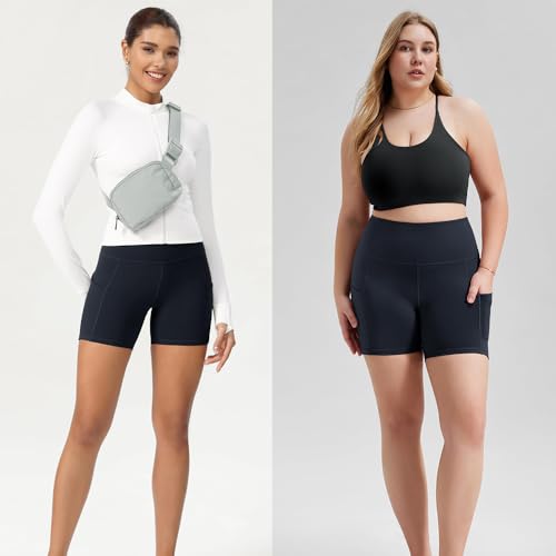 Women's High-Waisted Workout Shorts - Tummy Control, Side Pockets2