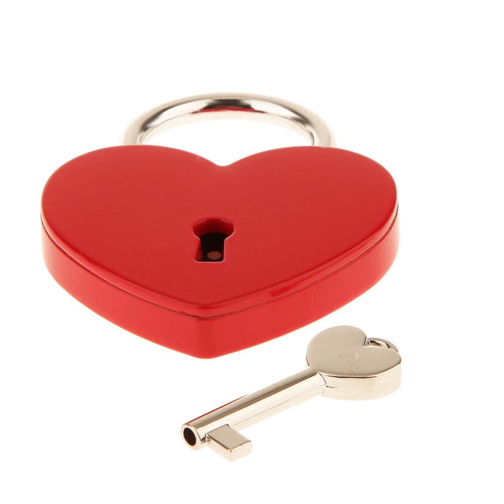 45mm Heart Shape Love Lock & Key Vintage Padlock Travel Locker Set - Red L-image-25