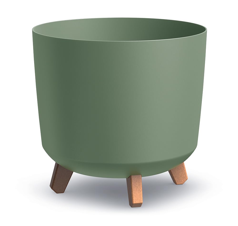 2 vasi da fiori rotondi, diametro 24 cm x 44,5 cm e diametro 30 cm x 28,5 cm, con 4 piedini, vasi per interni ed esterni, decorazione per casa e giardino, verde