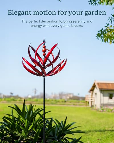 Cyan Oasis Yard Garden Wind Spinners - 91" Height Extra Large Wind Spinners Outdoor Metal, Kinetic Wind Sculptures for Lawn Patio Garden Decor (Burgundy Lotus)