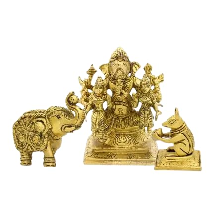 Ganesh Riddhi-Siddhi avec Mushakraj statuette zen pour étagère de salon