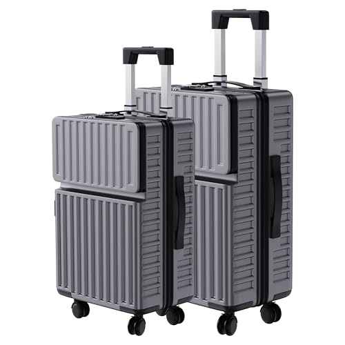 Juego de 2 maletas rígidas ABS, 2 maletas rígidas 4 ruedas con cerradura de combinación, con cerradura TSA,Trolley, asa telescópica, gris
