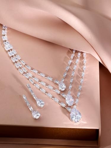 Image of Rubans Necklace Set Stylish American Diamond Zirconia Trendy Jewellery Gift for Women & Girls