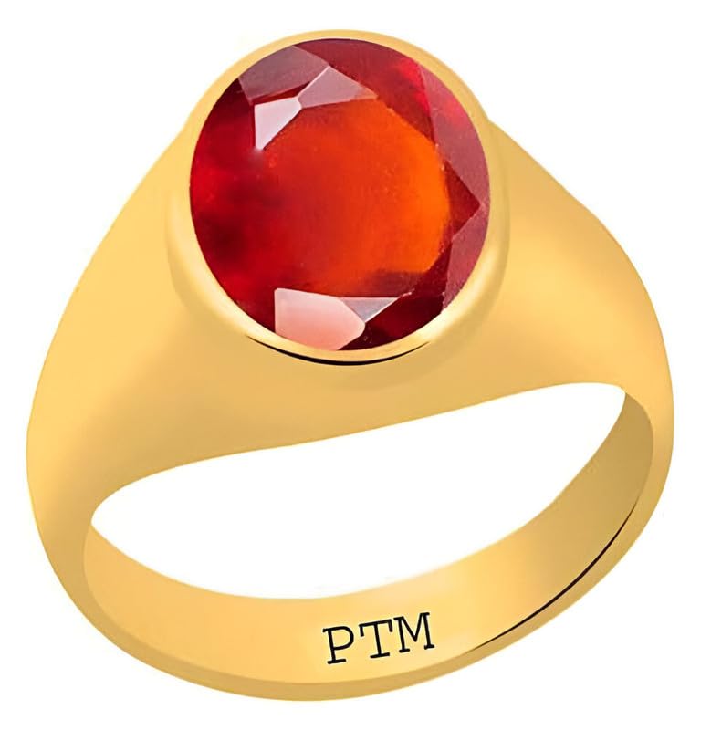 PTM Panchdhatu (5 metals) Hessonite (Gomed) 3.25 to 10.25 Ratti or 3.00 to 9.50 carat Astrological Gemstone 22K Gold Plated Ring for Men & Women