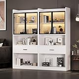 Curio Vitrina con luz. Estantes de almacenamiento con puertas de cristal pop-up. 1 cajones grandes y 16 colores de luz. Estante de exhibición de armario coleccionable. Estantería para sala de estar