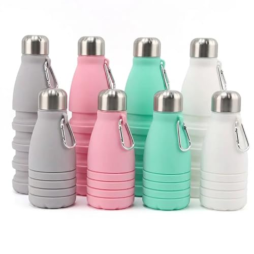 Image of ZENOVIA Collapsible Silicone Water Bottle with Clip | Foldable Leakproof BPA-Free Travel Water Bottle | Portable Reusable Bottle for Gym, Hiking, Camping, Office & Kids (Green, Pack of 1)