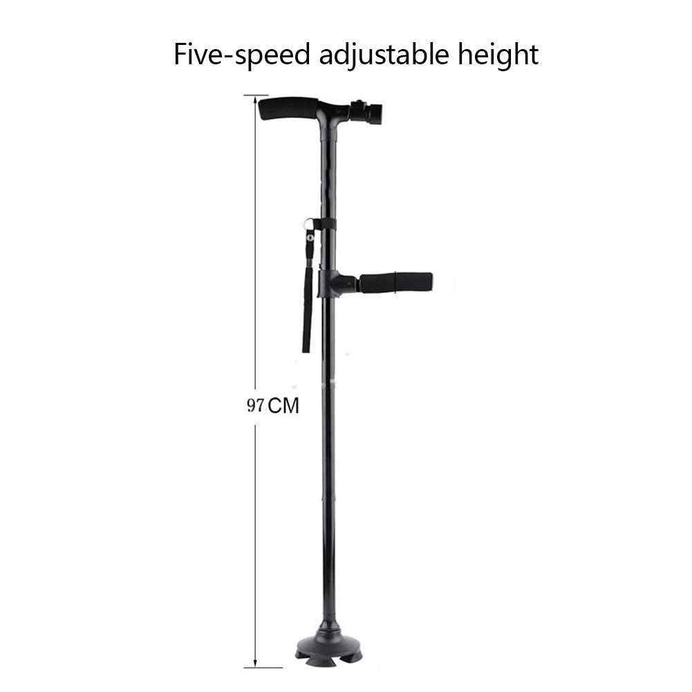 Bastón Plegable con luz LED, Cuatro pies Antideslizantes, Peso Ligero, fácil de almacenar con muletas de Mango ergonómico de Madera Interesting