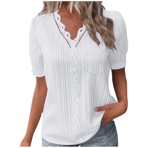 Generisch Blusas para mujer, blusas, túnicas para mujer, de lino, manga larga, muselina, blusa informal, tallas grandes, tops elegantes, camiseta larga, cuello en V, túnica, Camiseta E1-blanco, XXL