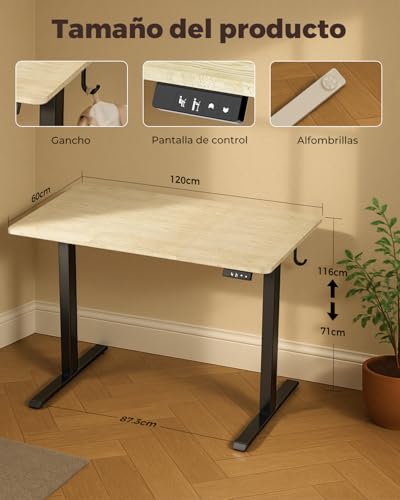 Miniatura 5 de Escritorio Elevable Eléctrico, Mesa de Trabajo Ajustable en Altura, Mesa de Oficina en Casa con Tablero Ensamblado, 100 x 60 cm, para Trabajo, Redacción, Juegos, Blanco