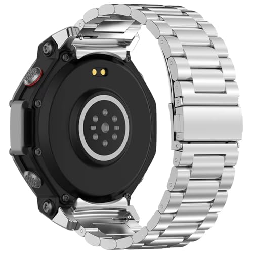 Image of OBOE Stainless Steel Watch Strap 'Compatible with' Amazfit T-Rex 3 Watch Sports Watch Band (Silver)