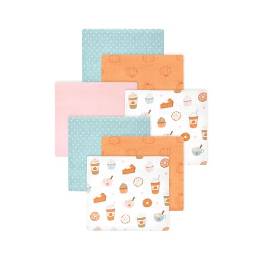 Image of Little Treasure Hudson Baby Cotton Poly Flannel Receiving Blankets Multipack, Orange Pumpkin Spice, 30x30 inches