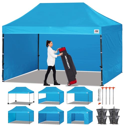 Image of ABCCANOPY Heavy Duty Easy Pop up Canopy Tent with Sidewalls 10x15, Sky Blue