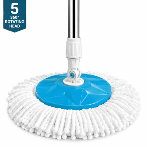 Image of Mi|Ton Spining Mop Set | 1 Year Lock Warranty ON Side|Adjustable Heavy Duty Mop Rod for Floor Cleaning | Stainless Steel Handle & 4 Microfiber Refills-Blue
