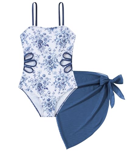 Image of Girls One Piece Swimsuit Bathing Suit with Cover Up Size 7-16