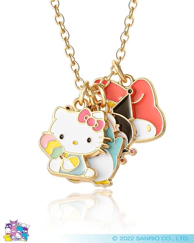 SALLY ROSE Hello Kitty and Friends Charm Necklace for Women Official License, 16"+3" Gold-Tone Sanrio Necklace with 4 Sanrio Charms3