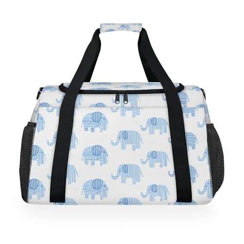 Elephant Blue Cartoon Travel Duffel Bag Weekender Overnight Bags for Women Men Foldable Waterproof Tote Bag with Trolley Sleeve