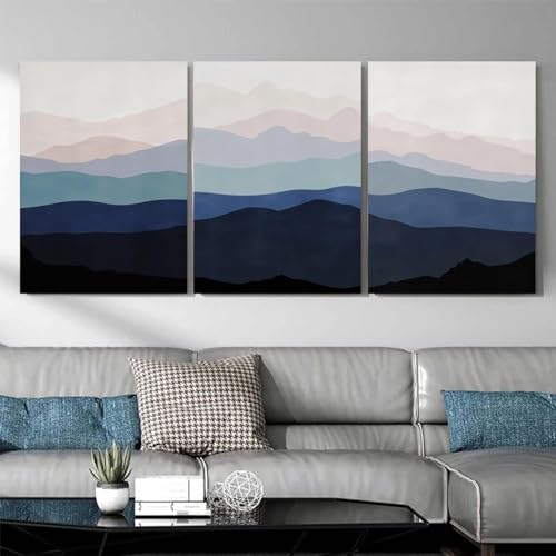 Art mural abstrait montagne rose bleu pour décorer un salon