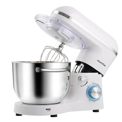 Image of Aucma Stand Mixer,6.5-QT 660W 6-Speed Tilt-Head Food Mixer, Kitchen Electric Mixer with Dough Hook, Wire Whip & Beater (White, 6.5QT)