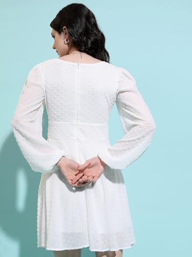Image of Tokyo Talkies Women's Long Sleeves Square Neck Self Design Dresses | Stylish Dresses | Casual Dresses
