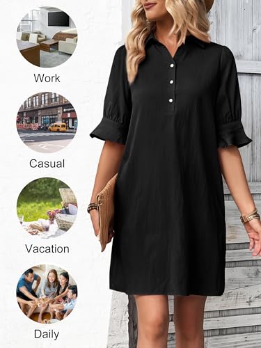 FENSACE Womens Casual Shirt Dress Ruffle Sleeve Button Down Shift Summer Dresses with Pockets3