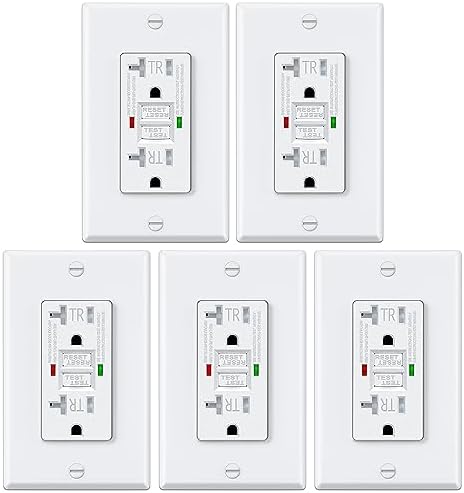 ELECTECK GFCI Outlets 20 Amp, Tamper Resistant (TR), Self-Test GFI Receptacles with LED Indicator, Ground Fault Circuit Interrupter, Decor Wallplate Included, UL Listed, White, 5 Pack