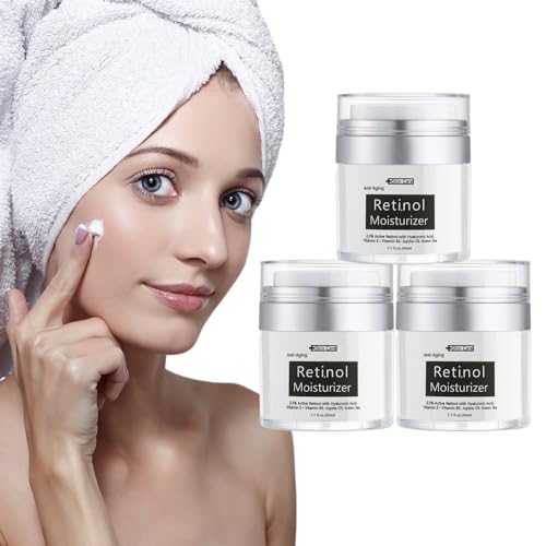Tres hidratantes faciales crema de retinol crema facial antienvejecimiento arrugas faciales cuidado de la piel líneas finas 2,5% retinol hialuronato vitamina E jojoba aceite 50ml ETMS009