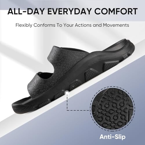 Black Sandals Men - Double Buckle Sandals for Women - Comfortable EVA Walking Sandals - Slip-on Adjustable Sandalias Para Hombres(8-12.5Men/9-13.5Women)2