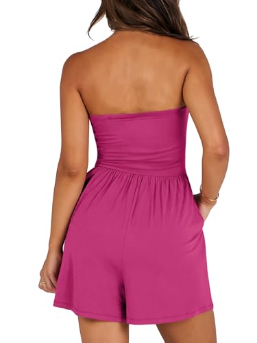 Image of AUXDIO Women Summer Casual Strapless Romper Sleeveless Off Shoulder Short Jumpsuits 2026 Beach Vacation Clothes