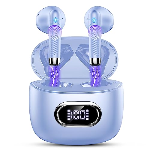 Drsaec Ecouteurs Bluetooth sans Fil, Écouteurs Bluetooth 5.3 avec HiFi Stéréo Basses Casque, 50H Récréation, 4 ENC Réduction de Bruit Mic, Oreillette Bluetooth Sport IP7 Étanche, Violet foncé