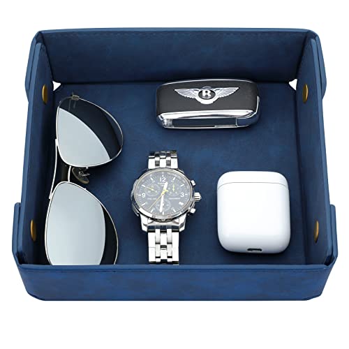 Image of CASIRENA Faux Leather Valet Tray Organizer for Men - Catch-All Tray for Entryway Table Key, Wallet, Watch, Coin Change, Phone, Dresser EDC Dump Jewelry, Bedside Nightstand Desk-top