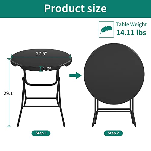 Yitahome 32 Inch Round Folding Table For Outdoor/Indoor, Lightweight Foldable Table W/Thick Table Top And Sturdy Metal Frame, Ideal For Patio Backyard Dining Room Events, Black #TOP2